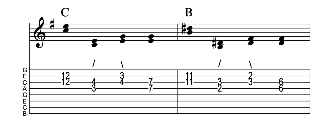 IV-III, connect one from each measure, Key of G