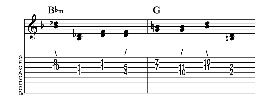 IVm-II, connect one from each measure, Key of F