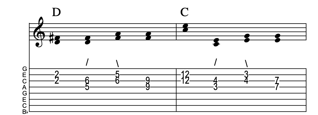 II-I, connect one from each measure, Key of C