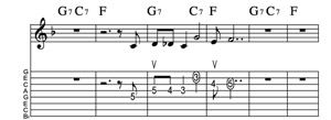 Steel guitar tab II7-V7-I Vamp 11 Key of F