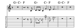 Steel guitar tab II7-V7-I Vamp 11-3 Key of F