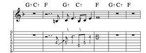 Steel guitar tab II7-V7-I Vamp 14-2 Key of F