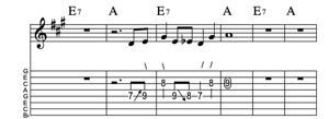 Steel guitar tab V7-I Vamp 23 Key of A